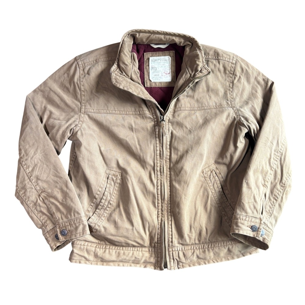 Aeropostale Mens Tan Corduroy Zip Up Jacket Quilted‎ Fleece Lined